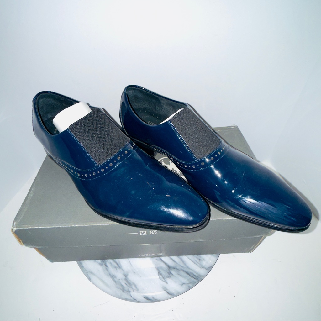 Stacy Adams Vale Broque Slip On Dress Shoe Navy/Marine 11 M Wore Once 4 Wedding